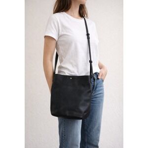 ABLE Leather Crossbody Bucket Bag Black Minimalist Adjustable Strap